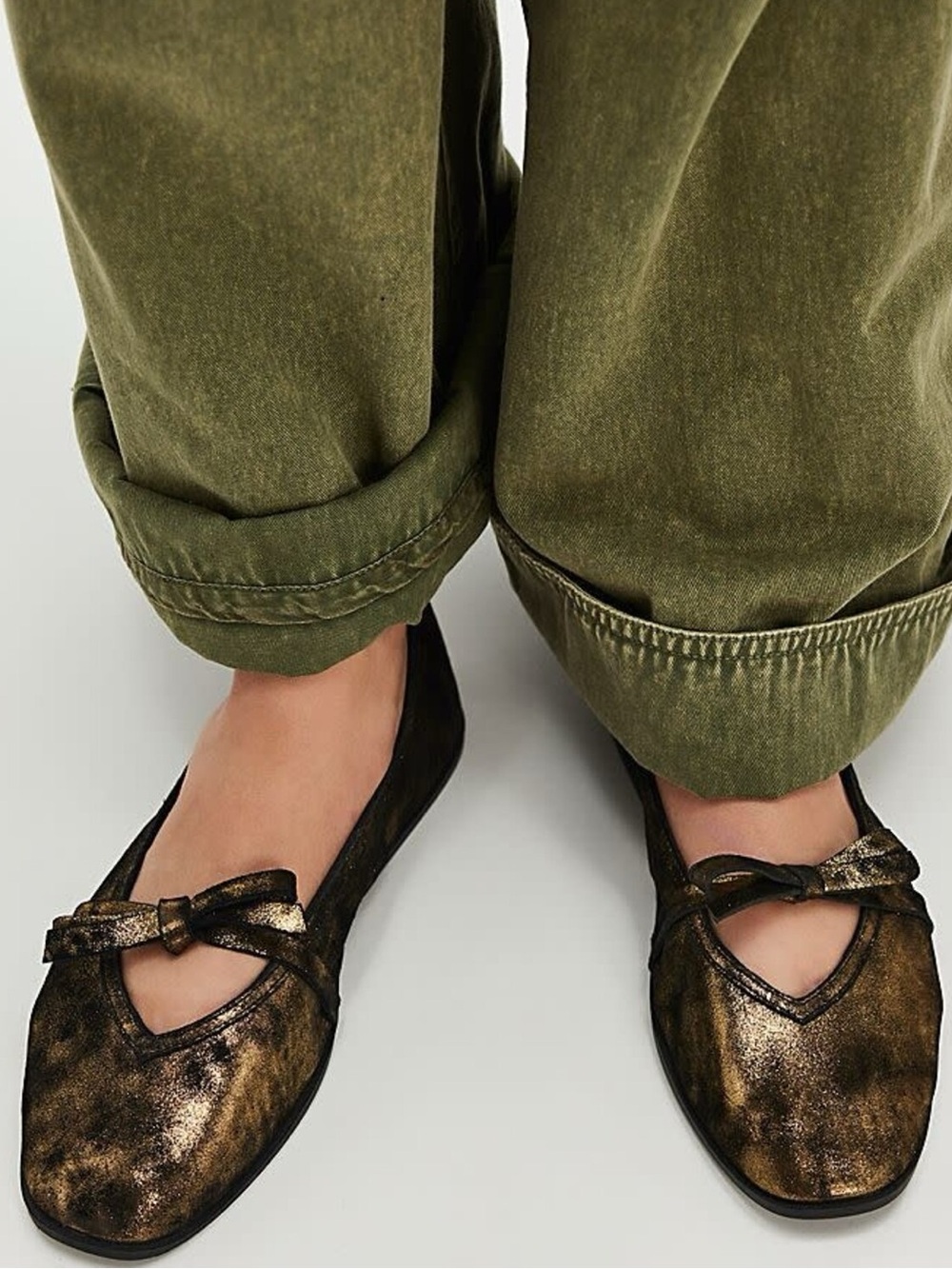 Free People Mania Bow Metallic Bronze Flats